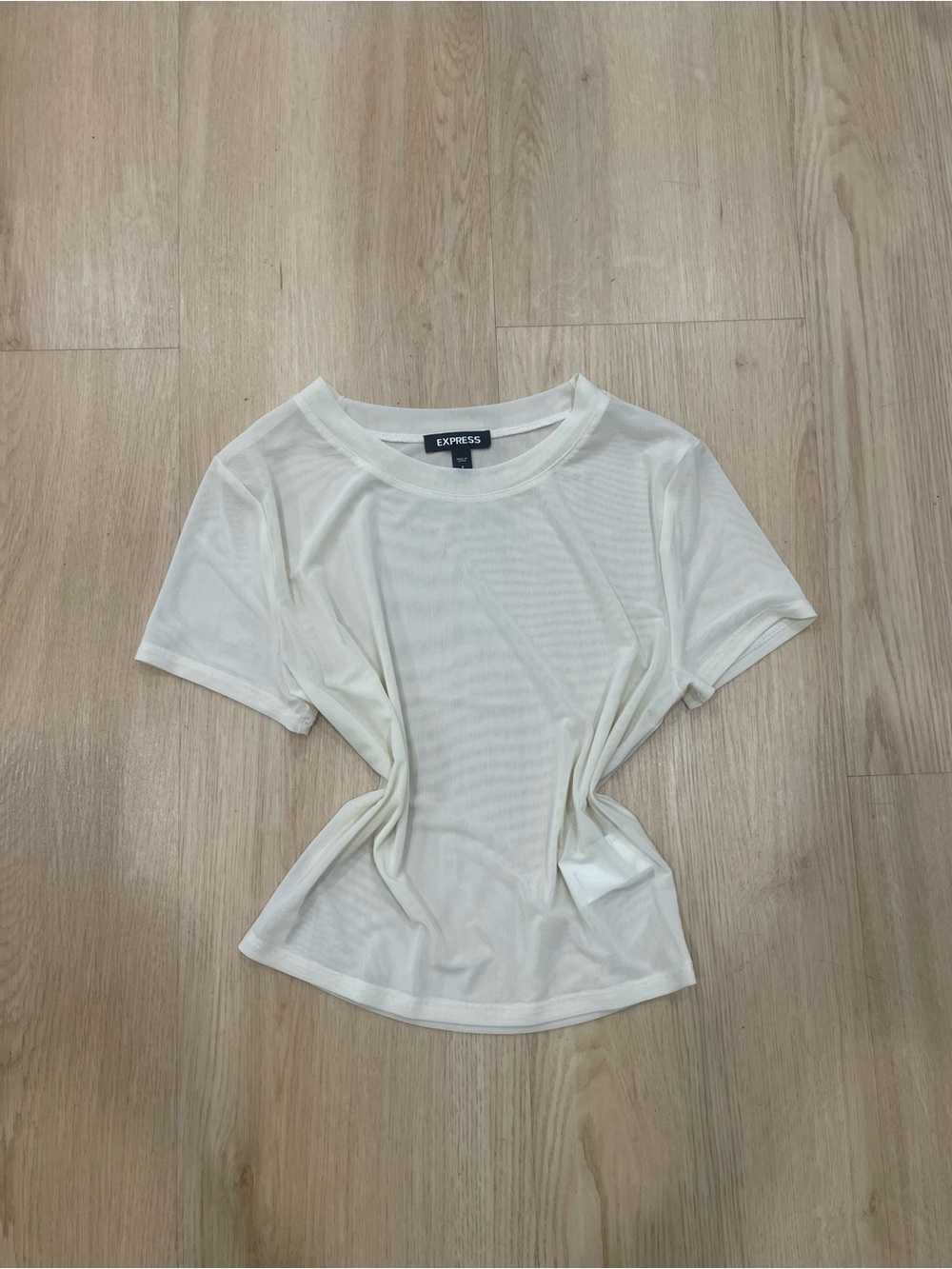 Express off white sheer mesh crop top in size Small